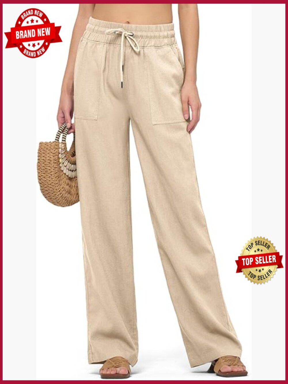 Wide Leg Linen Pants with Pockets Palazzo Casual Beach